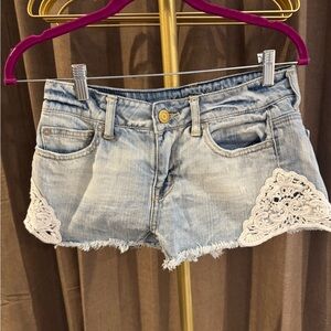 American Eagle Light Wash Jean Shorts with Lace Trim